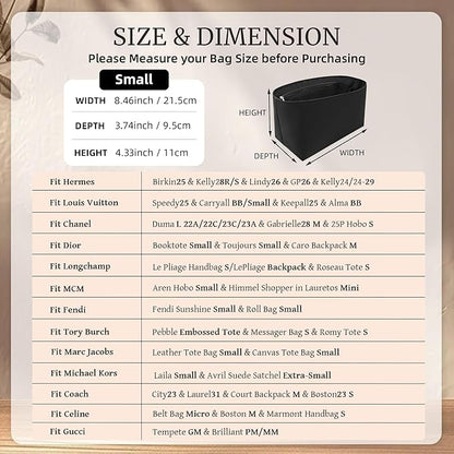 Purse Organizer Insert, Satin Tote Bag Organizer with 8 Sizes, Handbag Dividers for Inside Purse, Compatible with Longchamp, Neverful, 25C Hobo and More Bags(Small,Black)