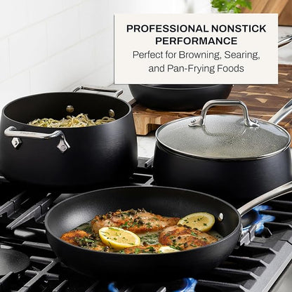 All-Clad HA1 Hard Anodized Nonstick Fry Pan Set – 5-Piece Cookware, 8", 10", 12" Skillets with Lid, Induction Compatible, Oven Safe to 500°F, Lid Safe to 350°F, Black