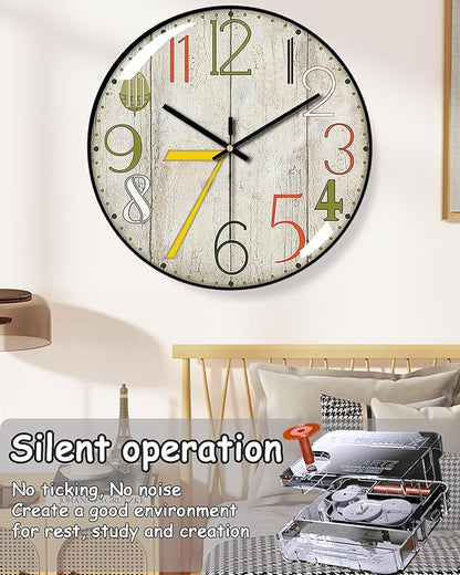 Decorative Wall Clocks Batterys Operated, Retro Wall Clock with Glass Dial, 12-Inch Dial with Roman Numerals, Silent and No Ticking, Suitable for Living Room, Bedroom, Dining Area, Workspace