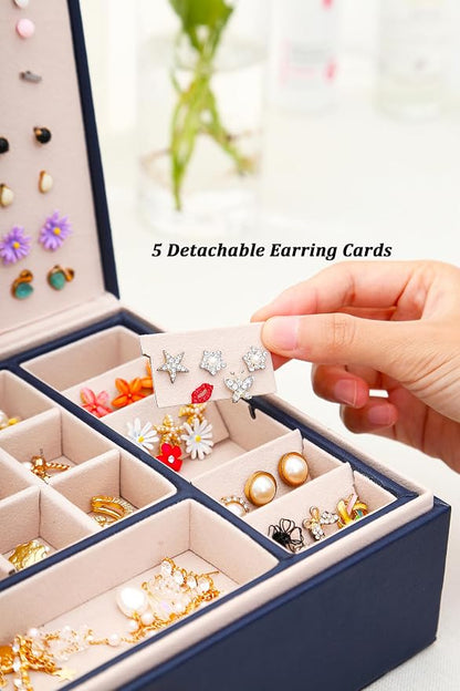 QBestry Womens Earring Jewelry Box for Girls Jewelry Earrings Organizer Box Earring Holder Organizer for Girls Jewelry Organizer Boxes for Women Girls Stud Earrings Organizers Jewelry Box Navy