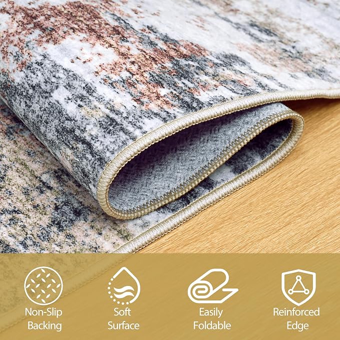 9x12 Area Rugs for Living Room Rug Washable: Abstract Large Rug for Dining Room Bedroom Carpet Non Slip 9 by 12 Indoor Modern Nursery Home Office Yellow Brown