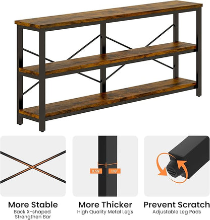71inch Sofa Tables Extra Long Couch Table, Narrow Long Console, Entryway Table,Sofa Table with 3 Tiers Storage Shelves (Rustic Brown)