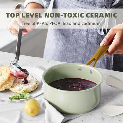 VONIKI Ceramic Cookware Set - Nonstick Pots and Pans With Kitchen Utensils, Non-Toxic, Induction Compatible, Dishwasher and Oven Safe