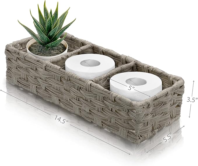 BROOKSTONE, [2 PACK SET] Wicker Storage Basket, Boho Organization and Storage Container, Decorative Shelf Bin, Over the Toilet Paper Reserve, Suitable for Any Home Décor Style