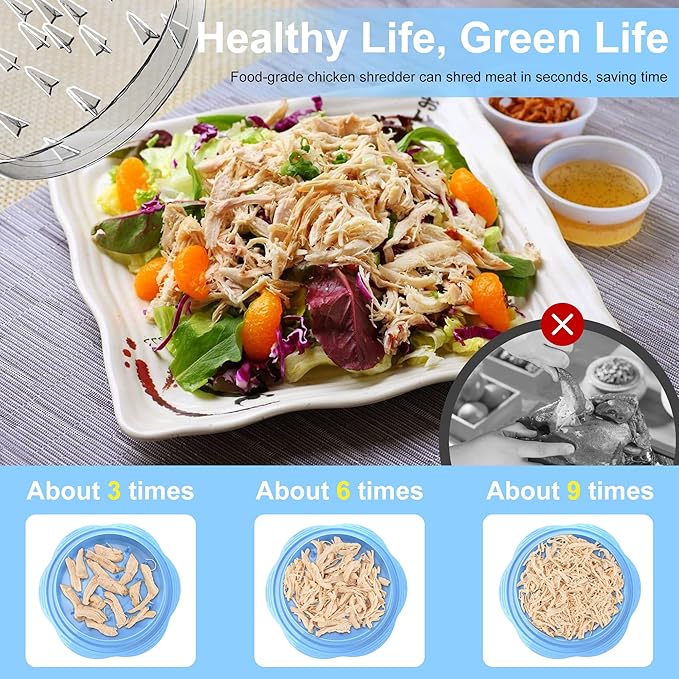 Chicken Shredder Tool Twist Large Chicken Breast Shredder with Brush&Fork, Visible Meat Shredder Machine, Strong Anti-Slip Strip, Ergonomic Handle, BPA Free, Suitable for Pork Beef Chicken(Sky Blue)