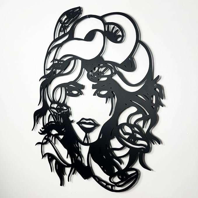 Medusa Metal Wall Art, Mythical Greek Goddess Decor for Home, Office, or Living Room, Unique Modern Metal Sculpture (24x20 inches)
