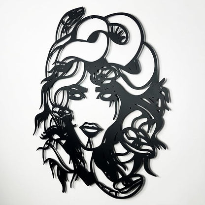 Medusa Metal Wall Art, Mythical Greek Goddess Decor for Home, Office, or Living Room, Unique Modern Metal Sculpture (24x20 inches)