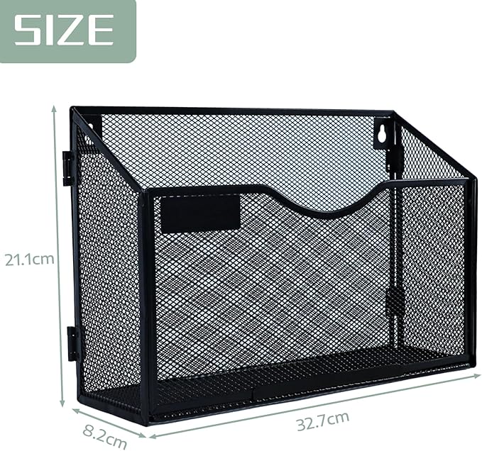 3 Packs 1 Tier A4 Mesh in Tray Hanging Wall File Holder Magazine Document Holder Mail Organiser Magazine Storage Rack,Durable Metal Mesh Filing Storage, Black
