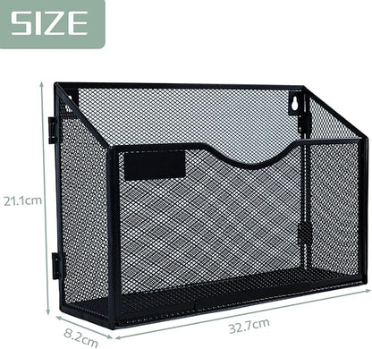 3 Packs 1 Tier A4 Mesh in Tray Hanging Wall File Holder Magazine Document Holder Mail Organiser Magazine Storage Rack,Durable Metal Mesh Filing Storage, Black