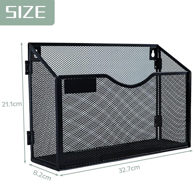 6 Packs 1 Tier A4 Mesh in Tray Hanging Wall File Holder Magazine Document Holder Mail Organiser Magazine Storage Rack,Durable Metal Mesh Filing Storage, Black