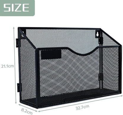 6 Packs 1 Tier A4 Mesh in Tray Hanging Wall File Holder Magazine Document Holder Mail Organiser Magazine Storage Rack,Durable Metal Mesh Filing Storage, Black