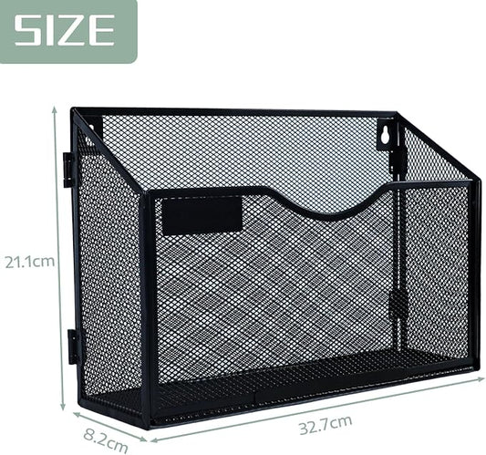 6 Packs 1 Tier A4 Mesh in Tray Hanging Wall File Holder Magazine Document Holder Mail Organiser Magazine Storage Rack,Durable Metal Mesh Filing Storage, Black