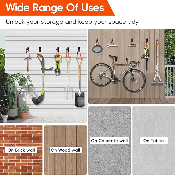 Donext Garage Hooks 6 Pack Heavy Duty Steel Utility Hooks for Hanging, Wall Mount Garage Storage Hooks for Tools, Ladders, Hanging Bikes, Bulky Items, Orange