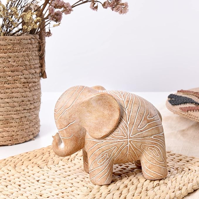 Kakizzy Elephant Statue, African Animal Decor, Wooden Elephant Gift for Women, Boho Decor for Living Room, Shelf, Office（1Pack, Small ）