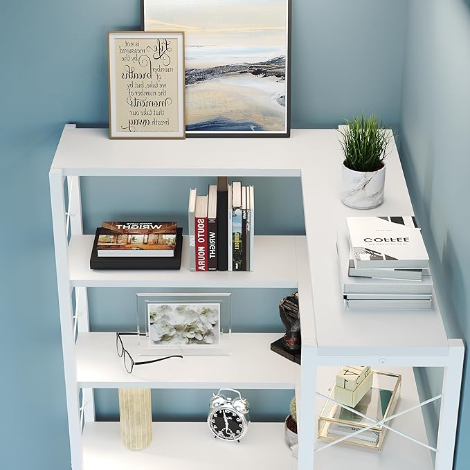 Jartoil Corner Bookshelves 6 Tier, Farmhouse Wooden Bookcases for Corner, L Shaped Etagere Bookshelf with Storage for Living Room Home Office