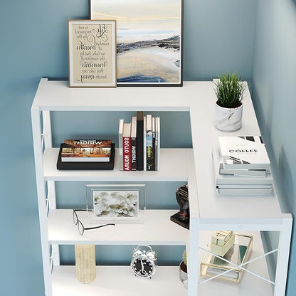 Wildhome 6-Shelf Corner Bookshelf, Vintage Industrial Corner Shelf Etagere Bookcase, Large Book Shelf with Metal Frame Open Storage Corner Cabinet (White-Lockers, Small)