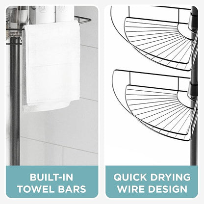 Zenna Home Tension Pole Shower Caddy Corner Organizer, Adjustable Standing Shower Caddy with 4 Baskets, Rust Resistant Bathroom Tension Rod Organizer, 60 to 97 Inch, Matte Black
