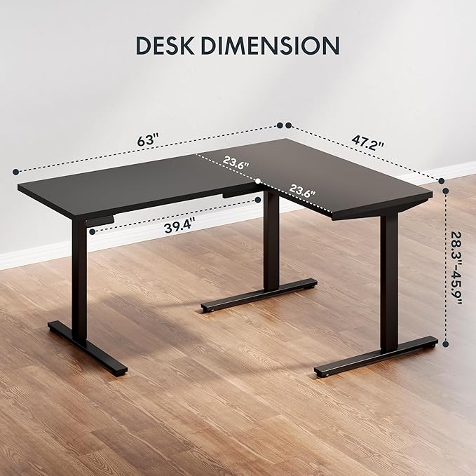 SANODESK L Shaped Electric Standing Desk with Drawer, 63 Inch Ergonomic Adjustable Height Desk with Storage, Corner Desk Sit Stand up Computer Table for Work Office Home, Black