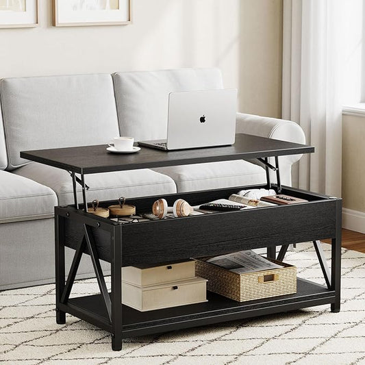 Memobarco Lift Top Coffee Table,Lift Coffee Tables with Storage Shelf and Large Hidden Compartment for Living Room,Lifting top Coffee Table for Small Space,Black