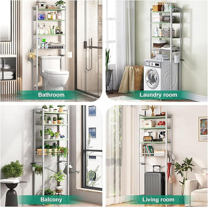 Kalrin Over-The-Toilet Storage Rack, 4-Tier Bathroom Organizer Shelf Over Toilet with Adjustable Shelf and Basket, Freestanding Space Saver Bathroom Shelves Above Toilet for Room (Avocado Green)