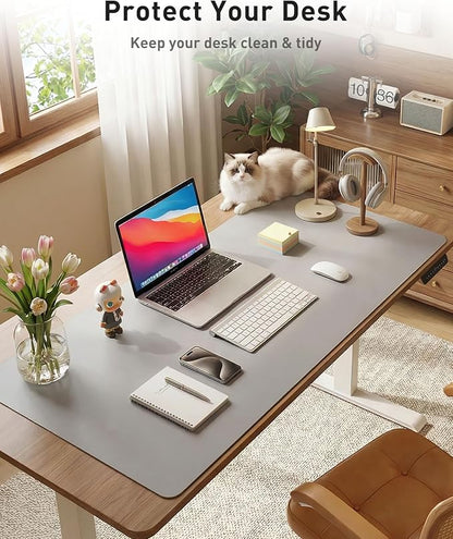 Aothia Faux Leather Desk Mat - Large Mouse Pad, Non-Slip PU Leather Blotter, Waterproof Writing Surface for Office and Home (Light Grey, 40" x 24")