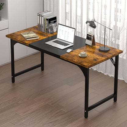 AZN Computer Desk, 47in Computer Desk, Gaming Office Desk w/Carbon Fiber Tabletop, Gaming Office Desk w/Sturdy Metal Frame, Home Office Desks w/Large Legroom for Game Work Study Writing,RusticBrown