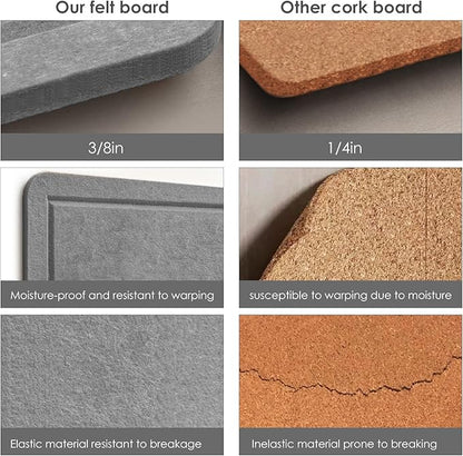 Bulletin Board, 36 x 24 inches Felt Board - Decorative Pin Board, Cork Board Alternative for Wall, 3' x 2' Foldable Self-Adhesive Vision Board Prayer Board with 20 Pushpins - Gray