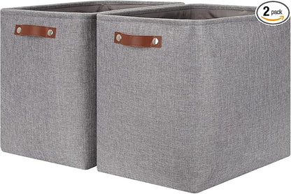 HNZIGE Tall Storage Baskets for Shelves, Rectangular Fabric Organizer with Handles, Decorative Closet Storage Bins (Grey)