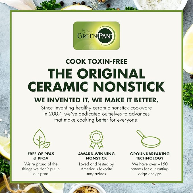 GreenPan Rio Healthy Ceramic Nonstick 8" Frying Pan Skillet and Silicone Spatula Set, Soft Grip Handle, Breaktfast Meal Set, PFAS-Free, Dishwasher Safe, Oven Safe, Oxford Blue