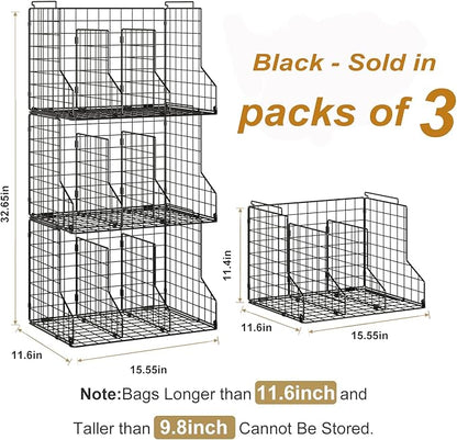 Sonyabecca Purse Storage Organizer for Closet : Adjustable 3-Pack Dividers Handbag Organizer - Stackable Wire Handbags Storage Baskets -Open Cabinets Wallets Tote Chain Bags Clutches