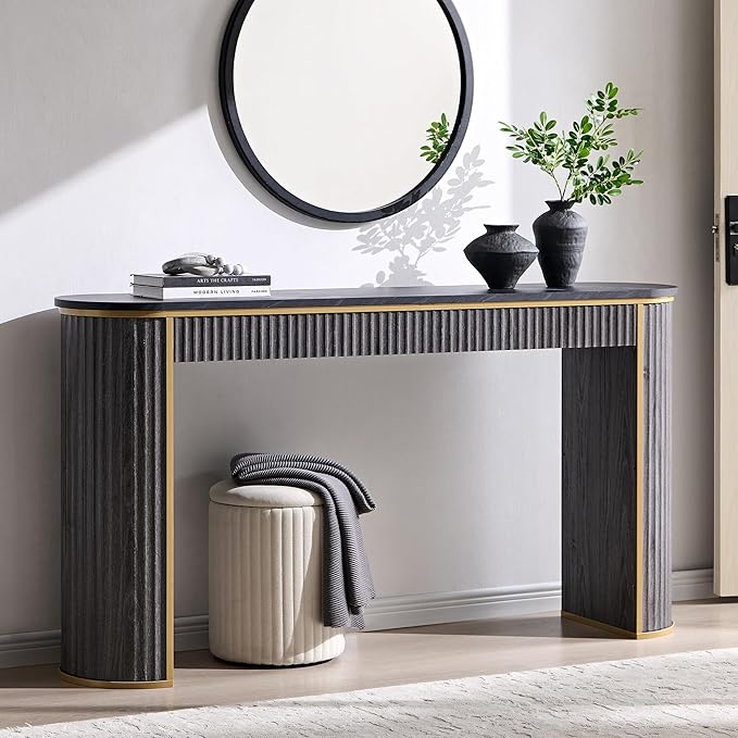 OKD Modern Fluted Console Table, 63" Long Narrow Entryway & Sofa Tables for Hallway, Tall Accent Table Behind Couch for Foyer Living Room, Dark Alder