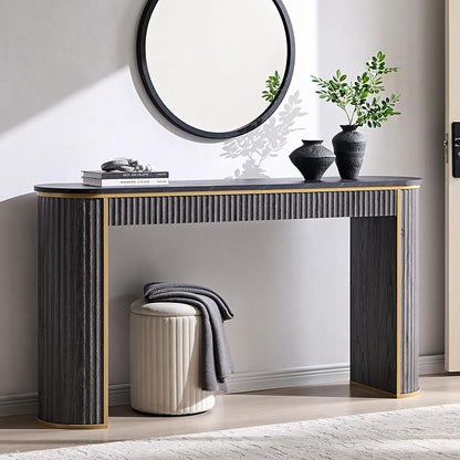 OKD Modern Fluted Console Table, 63" Long Narrow Entryway & Sofa Tables for Hallway, Tall Accent Table Behind Couch for Foyer Living Room, Dark Alder