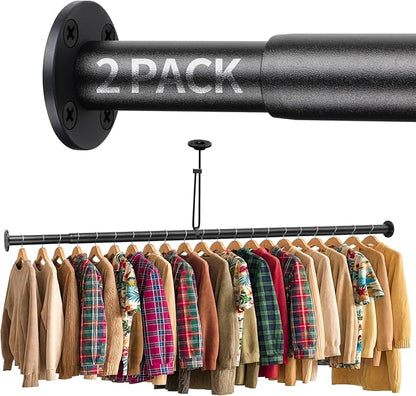 BaiNong Closet Rods for Hanging Clothes 17 to 108 in Adjustable Closet Hanging Rod Heavy Duty Metal Clothes Hanging Rod for Closet Laundry Bathroom RV (Black(2PACK), 17-108IN)