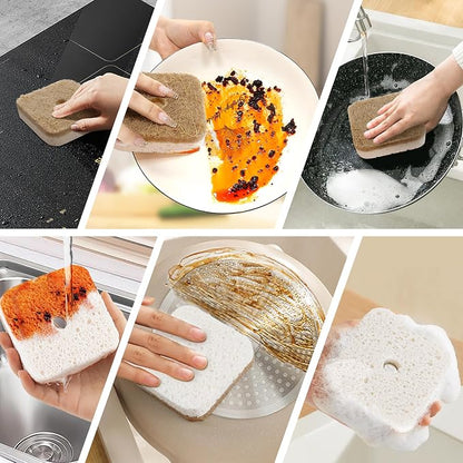 12Pack Kickleen Natural Kitchen Scrub Dish Sponge with Suction Hanger Biodegradable Compostable Cellulose and Coconut Non-Scratch Sponge for Kitchen, Bathroom, Household (White-12)