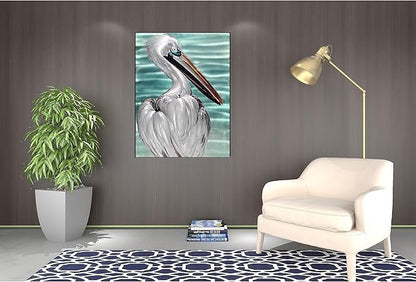 SYGALLERIER Metal Wall Art - Handcrafted Pelican Birds on 24x16 inch Aluminum Panel Coastal and Beach Theme - Light Blue Living Room, Bedroom, Bathroom Decor