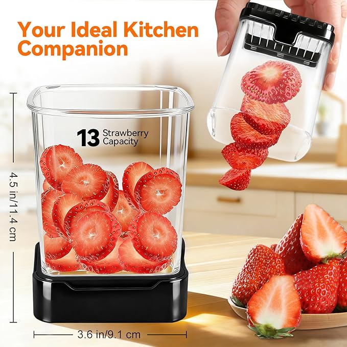 2 Pack Fruit Slicer Cup for Strawberry, Banana, Hard-Boiled Egg - Detachable Cutter with Push Plate - Rapid & Safe Slicing Kitchen Gadget for Quick Meal Prep (Black)