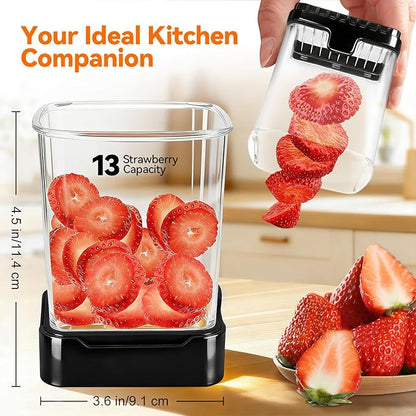 2 Pack Fruit Slicer Cup for Strawberry, Banana, Hard-Boiled Egg - Detachable Cutter with Push Plate - Rapid & Safe Slicing Kitchen Gadget for Quick Meal Prep (Black)