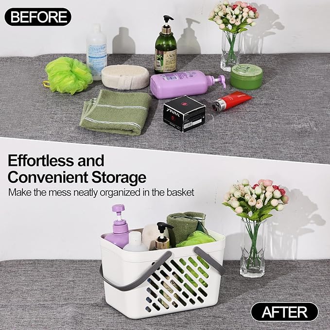 Vababa 4 Pack Portable Shower Caddy, Plastic Caddy Organizer with Handle, Portable Shower Caddy Tote Organizer Basket for Bathroom Kitchen Dorm Room, White