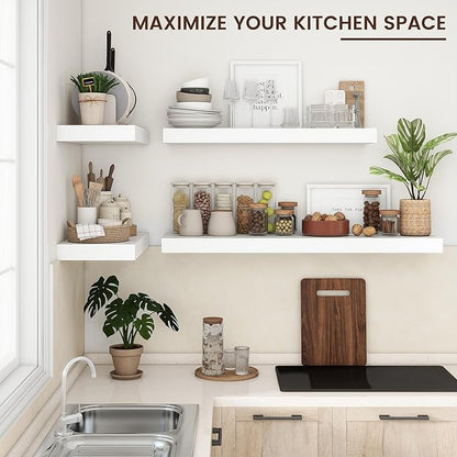 Floating Shelves for Wall, 48 Inch Wide x 12 Inch Deep Floating Shelves, Long Wood Floating Wall Shelf Shelves for Living Room Bathroom Bedroom Kitchen Home - (White, 48" W x 12" D x 2" H)