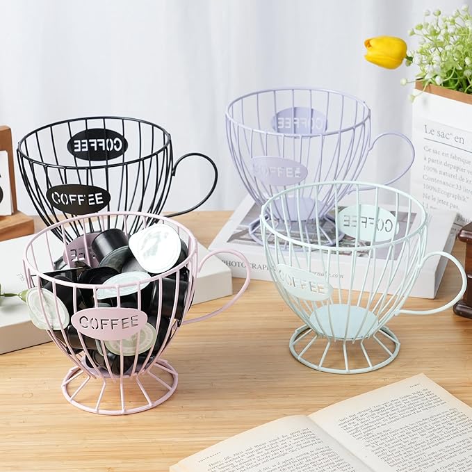 H&W 2PCS Coffee Pod Holder & Capsule Basket, Metal Coffee Bar Organizer for Kitchen Dinning Room Office Home Cafe Hotel (Blue)