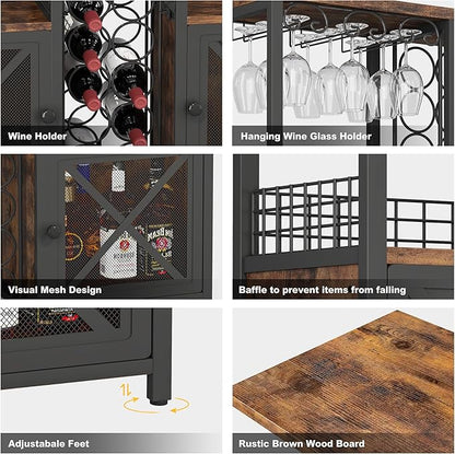 Homeiju Mini Bars for Home, Wooden Coffee Bar Cabinet, Modern Liquor Cabinet for Liquor and Glasses, Farmhouse Buffet Wine Cabinet with Storage Sideboard for Home Kitchen Dining Room