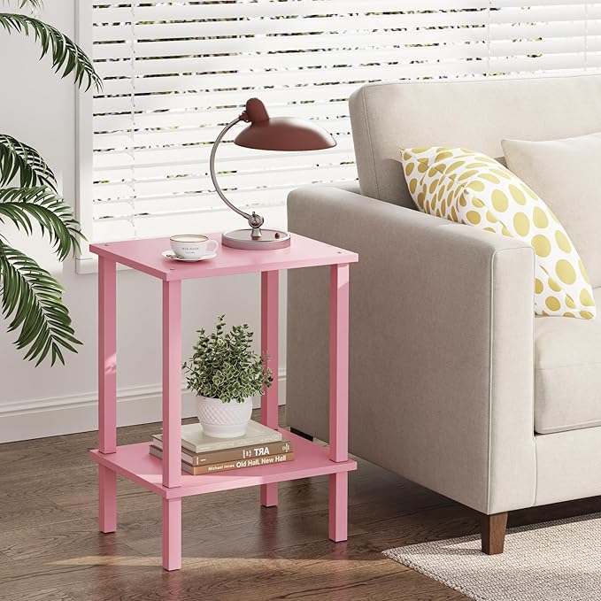 TUTOTAK End Table, Side Table, Nightstand, 2-Tier Storage Shelf, Sofa Side Table for Small Space, Living Room, Bed Room Pink TB01BP034