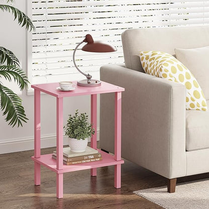 TUTOTAK End Table, Set of 2, Side Table, Nightstand, 2-Tier Storage Shelf, Sofa Table for Small Space, Living Room, Bed Room, Pink TB01BP035