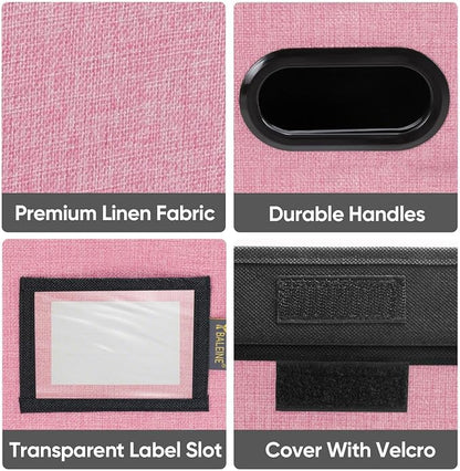 BALEINE File Organizer Box with Lid, Collapsible File Folder Organizer with Plastic Slide, Hanging File Folder Box for Office Document Storage (2 Pack, Pink)