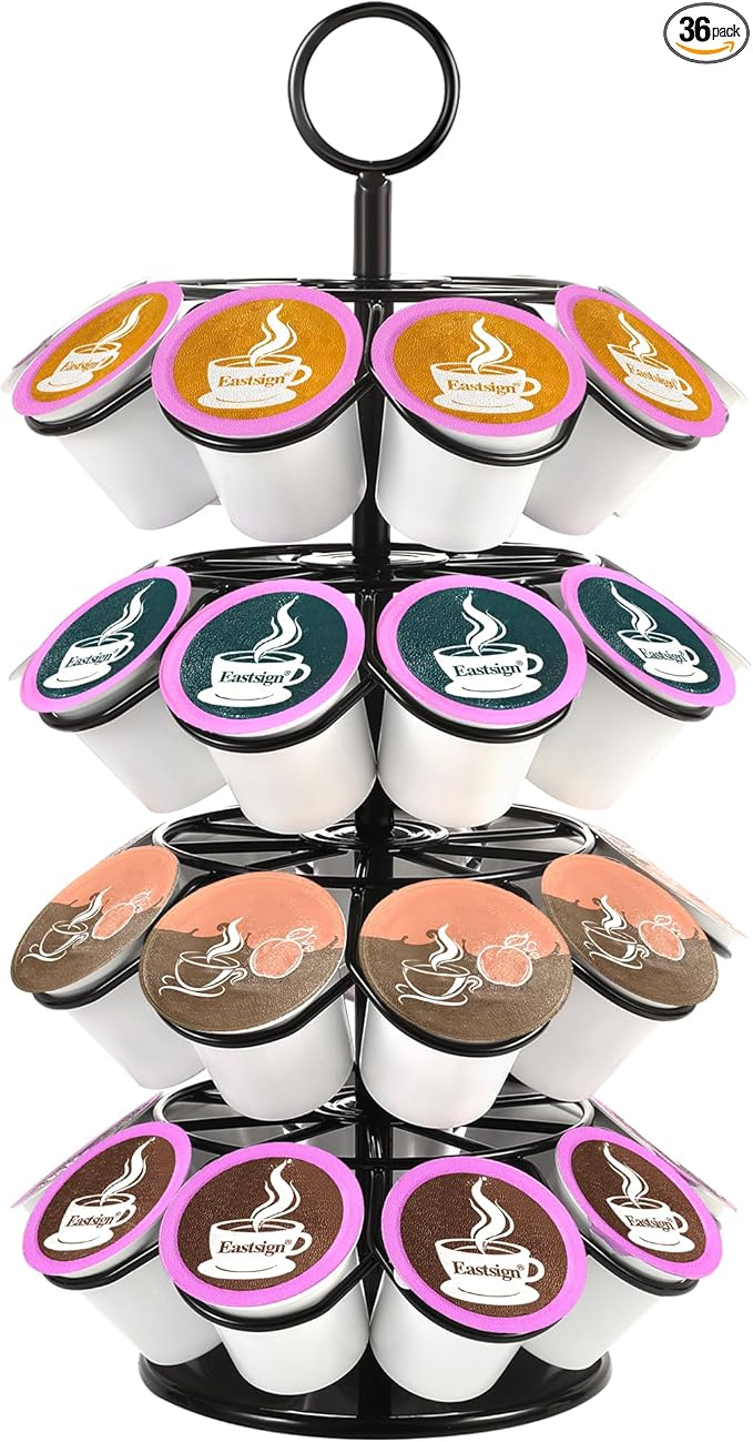 4-Tier K-Cup Holder Compatible with 36 K-Cups, Coffee Pod Carousel, Coffee Pod Storage Stand Detachable Organizer for Countertop, Spins 360-Degrees