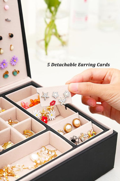 QBestry Womens Earrings Jewelry Box for Girls Jewelry Earring Organizer Box Earring Holder Organizer for Girls Jewelry Organizer Boxes for Women Girls Stud Earrings Organizers Jewelry Box Black