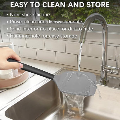 Coukre 2 Pack Silicone Spatula Set, High Heat Resistant, BPA Free Kitchen Spatula, Solid & Slotted Turner for Non-Stick Pans, Sautéing, and Flipping (2, GrayBlack)