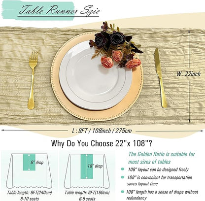 16 Pack Champagne Cheesecloth Table Runner 22 x 108 inch Gauze Cheese Cloth Cream Table Runner Bulk for Rustic Wedding Baby Shower Birthday Party Boho Table Decor