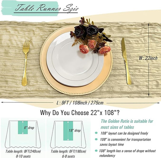16 Pack Champagne Cheesecloth Table Runner 22 x 108 inch Gauze Cheese Cloth Cream Table Runner Bulk for Rustic Wedding Baby Shower Birthday Party Boho Table Decor