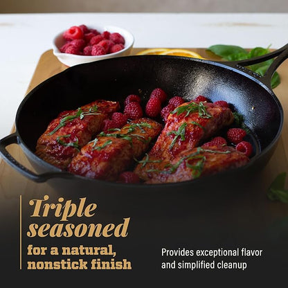 Lodge Blacklock 12" Triple Seasoned Cast Iron Skillet - Lightweight - Easy Cleanup - Premium Cookware